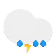 Cálido, cielo mayormente nublado, vientos del sur, lluvias dispersas con ocasionales tormentas eléctricas.